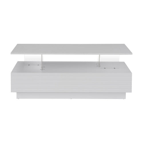 Modern White Rectangular LED Lights Coffee Table With 2 Drawers In 47.2
