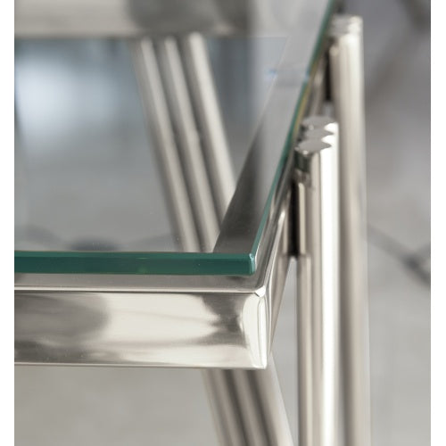 Modern Stainless Steel Coffee Table Set Set Of 2, Double-Layer Clear Tempered Glass Table Top, Coffee Table  End Side Table 2-Pieces Sets For Living Room Home Office, Silver