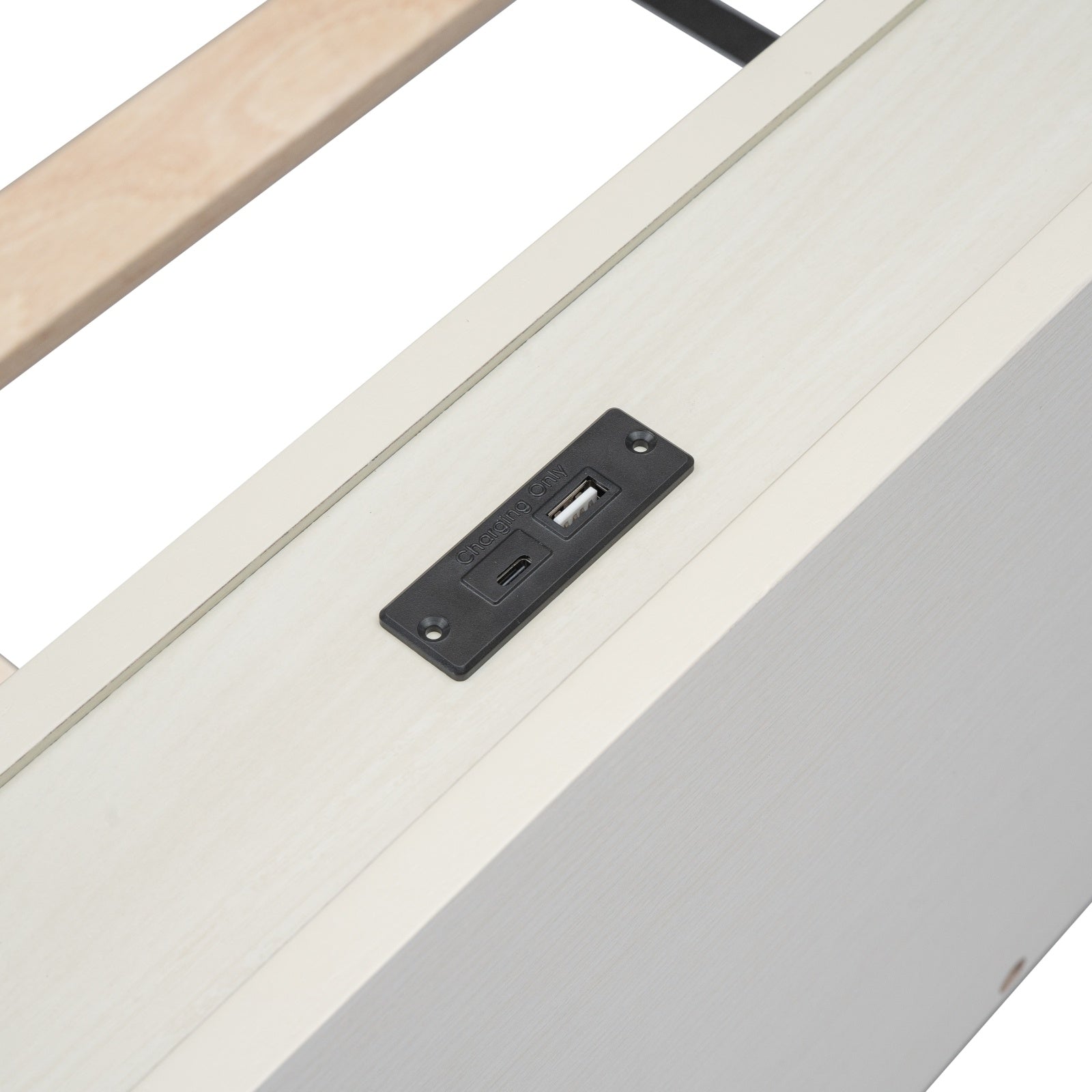 Modern Twin Platform Bed Frame With USB Ports, White Washed Color