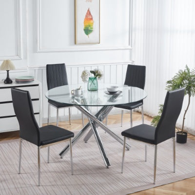 Chrome Dining Table With Metal Leg And Glass,Modern Space Saving Kitchen Table For Living Room,120X120X75CM