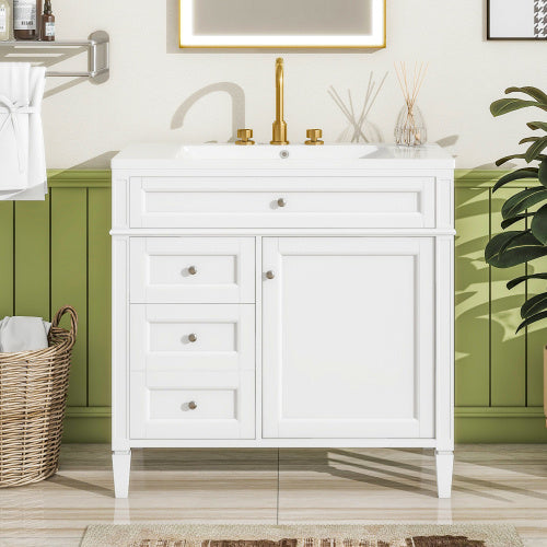36'' Bathroom Vanity With Top Sink, Modern Bathroom Storage Cabinet With 2 Drawers And A Tip-out Drawer, Single Sink Bathroom Vanity