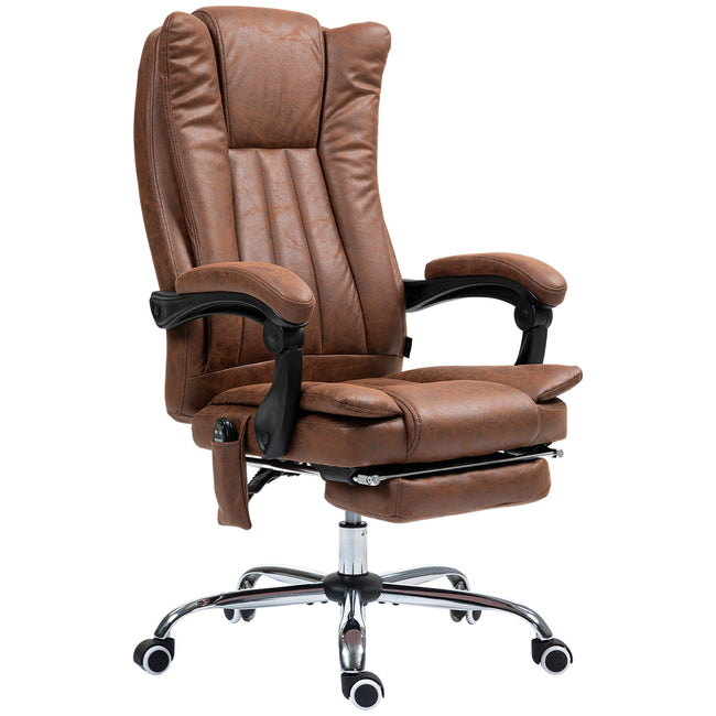 Massage Office Chair With 6 Points And Heat, Reclining Computer Chair With Adjustable Height And Footrest, Brown