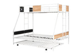 Metal Twin Over Full Bunk Bed With Trundle, Heavy-Duty, Noise Reduced, Guardrail