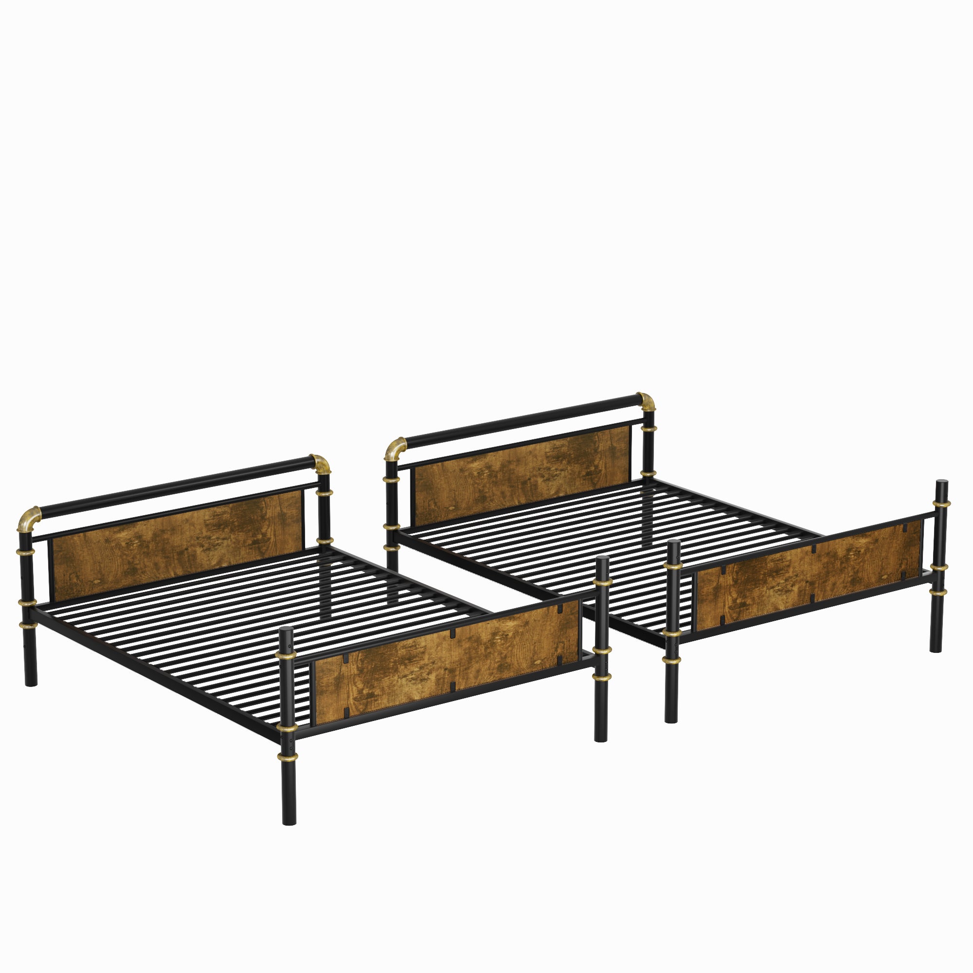 Double Bed Plus Double Bed Plus Metal Bunk Bed, Industrial Grade Detachable Bunk Bed With Safety Railing, Suitable For Teenagers, Black,