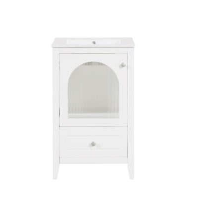 20 Bathroom Vanity With Sink, Bathroom Cabinet With Soft Closing Glass Door, A Drawer, Black