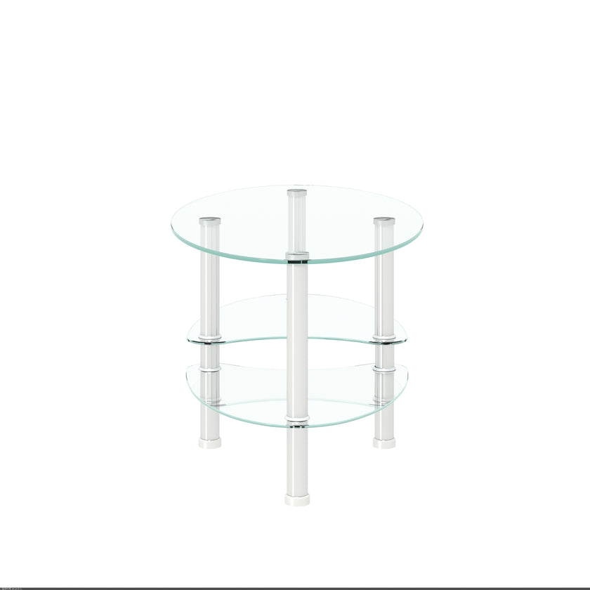 Transparent Oval Glass Coffee Table, Modern 3-Layer With Stainless Steel Leg