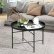Coffee Table For Living Room, 24inch Round Center Table With Hammered Tray Top And Metal Frame For Bedroom, Black