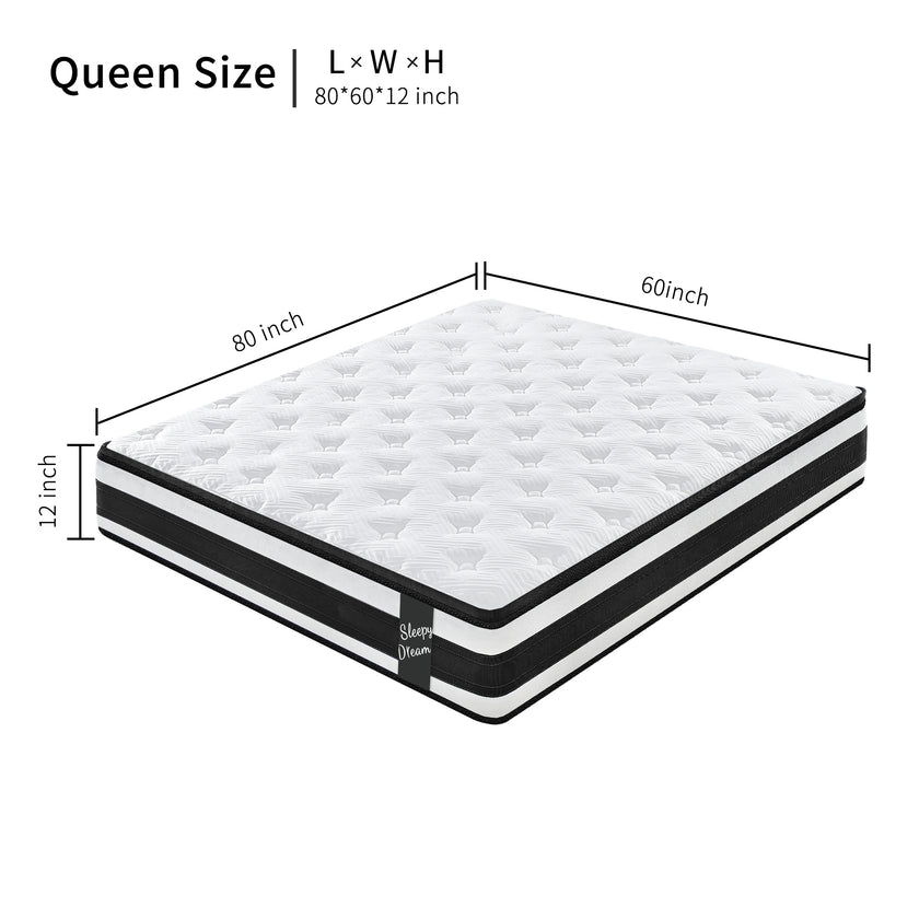12 Inch Hybrid Mattress Individual Pocket Spring Breathable Memory Foam Knitted Cover CertiPUR-US