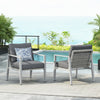 Gray Aluminum Lounge Chair With Sleek Rope Accents And Comfortable Cushions, Perfect For Modern Outdoor And Indoor Spaces