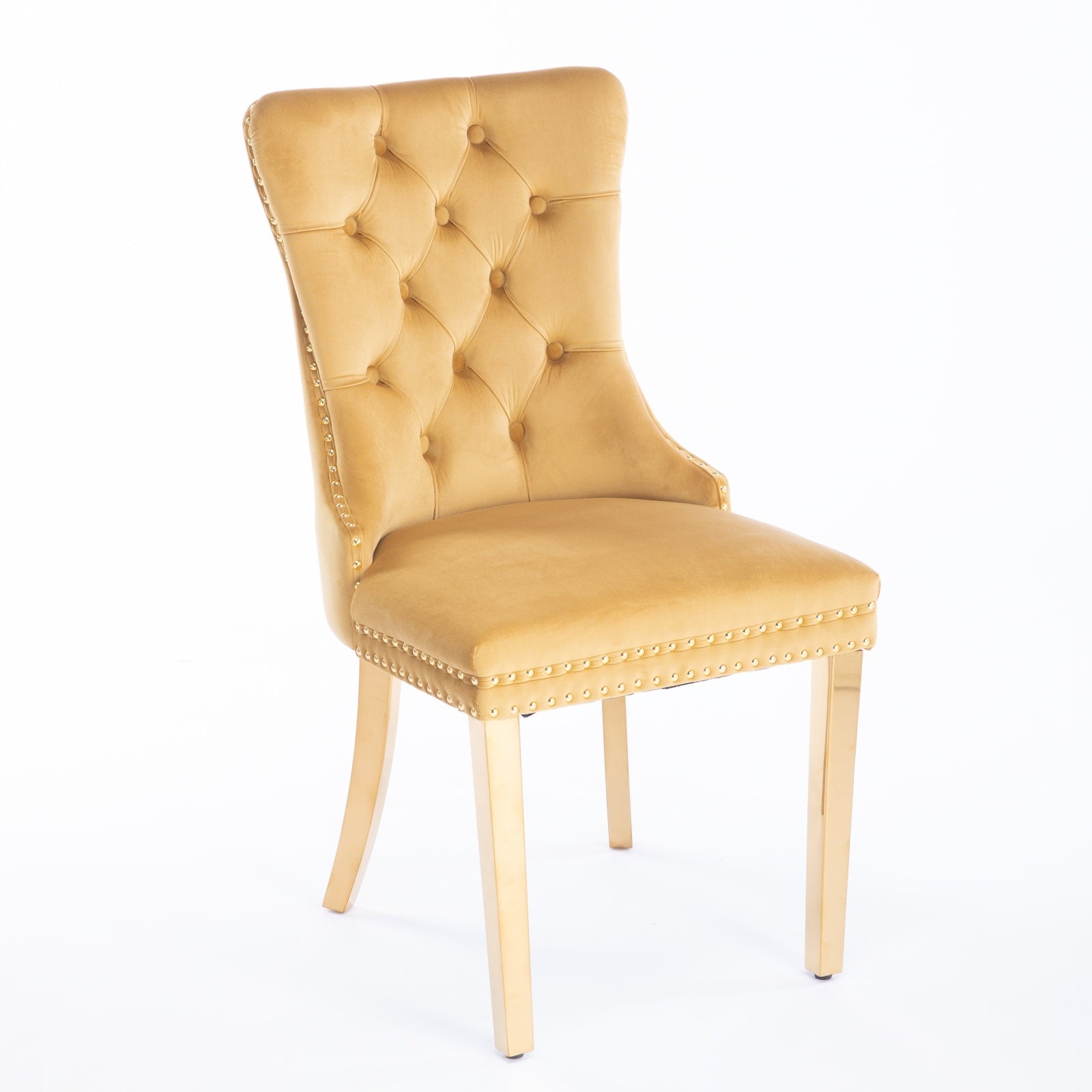 A&A Furniture,Nikki Modern, High-end Tufted Solid Wood Contemporary Velvet Upholstered Dining Chair With Golden Stainless Steel Plating Legs,Nailhead Trim,Set Of 2,Gold, SW1601GL