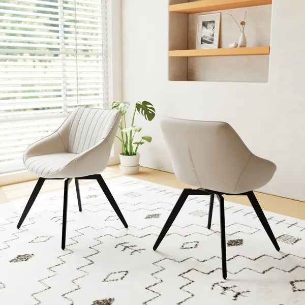 A Set Of 2 Dining Chairs, Medieval Modern Kitchen Dining Chair, PU Decorative Chairs With Black Metal Legs, Suitable For Home&kitchen White