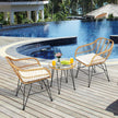 3 Pieces Rattan Furniture Set With Cushioned Chair Table