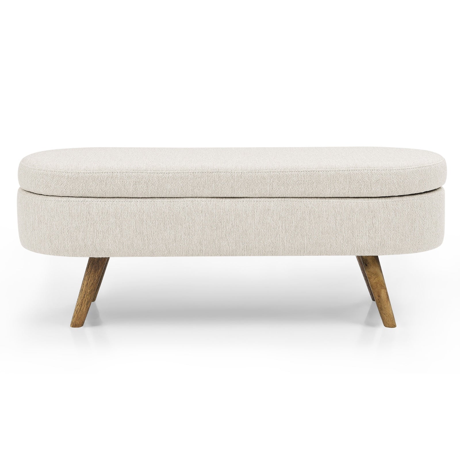 Ottoman Oval Storage Bench,Rubber Wood Legs, Beige 43.5x16x16