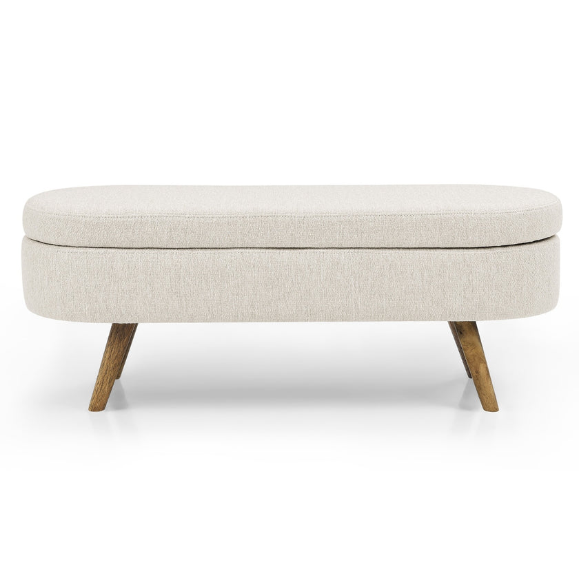 Ottoman Oval Storage Bench,Rubber Wood Legs, Beige 43.5x16x16