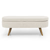 Ottoman Oval Storage Bench,Rubber Wood Legs, Beige 43.5x16x16