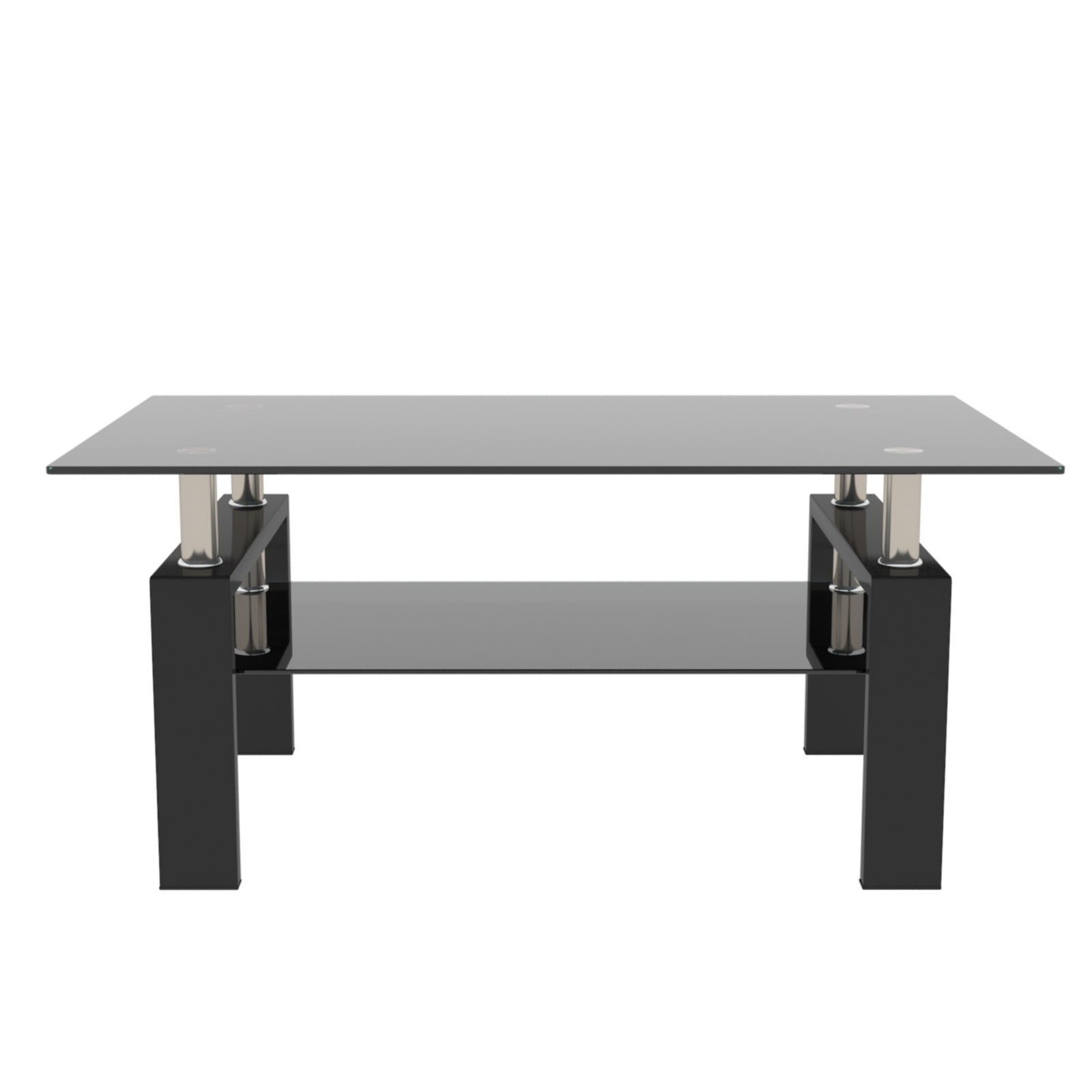 Black Glass Rectangle Coffee Table Modern Side Center For Living Room
