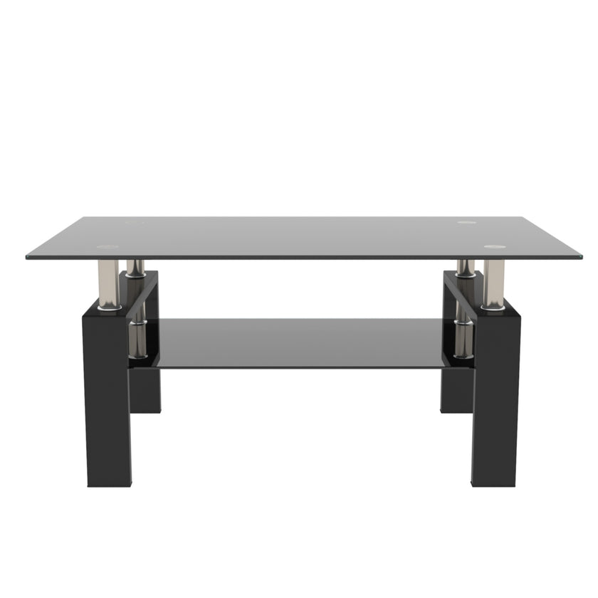 Black Glass Rectangle Coffee Table Modern Side Center For Living Room