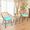 3 Pieces Rattan Furniture Set With Cushioned Chair Table