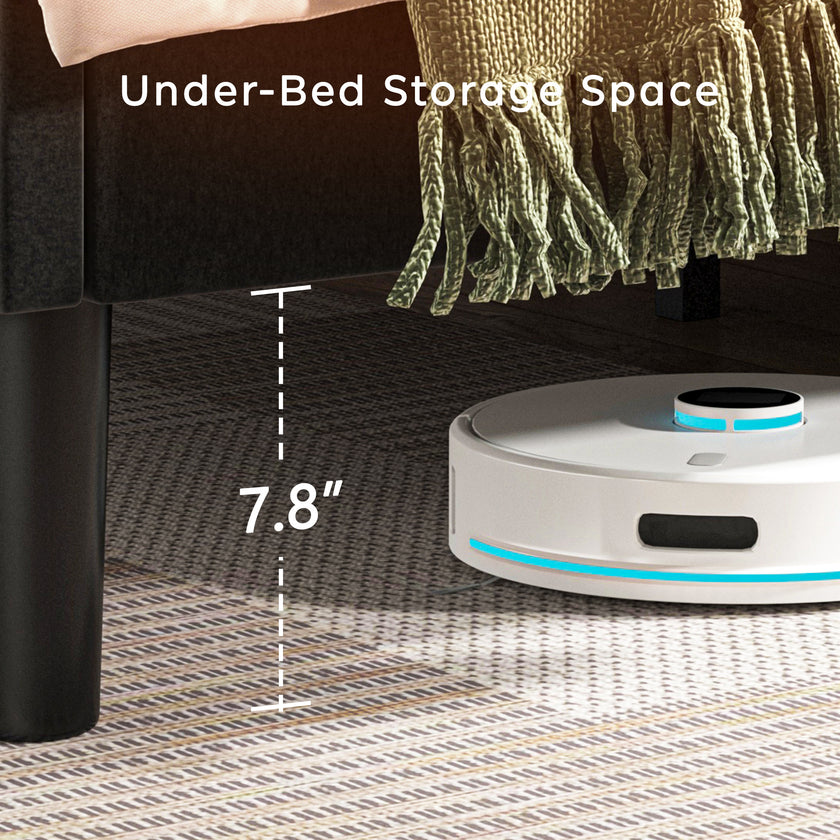 Modern Platform Bed Frame With Upholstered Headboard & Wooden Slats - No Box Spring Needed, Easy Assembly, Black