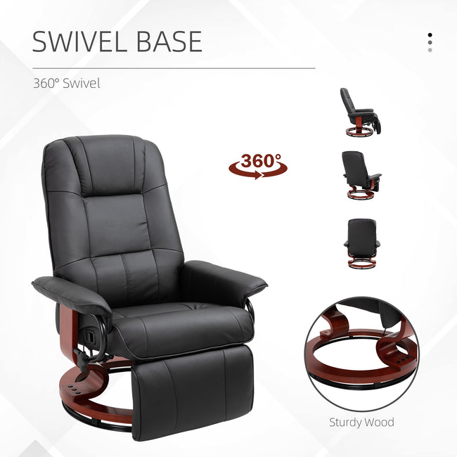 Living Room Relaxation Black Faux Leather Swivel Recliner With Adjustable Footrest