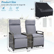 Terrace Lounge Chair Double Sofa, Adjustable Backrest Willow Outdoor Leisure Chair Set, Equipped With Acacia Wood Armrests And Built-in Storage Table, Gray, Prohibited Platform Temu