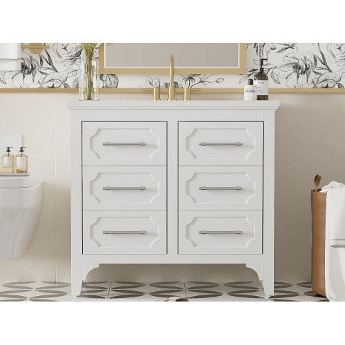 36'' Bathroom Vanity With Resin Sink Combo, Free Standing Single Vanity Set With Four Drawers, Solid Wood Frame Bathroom Storage Cabinet