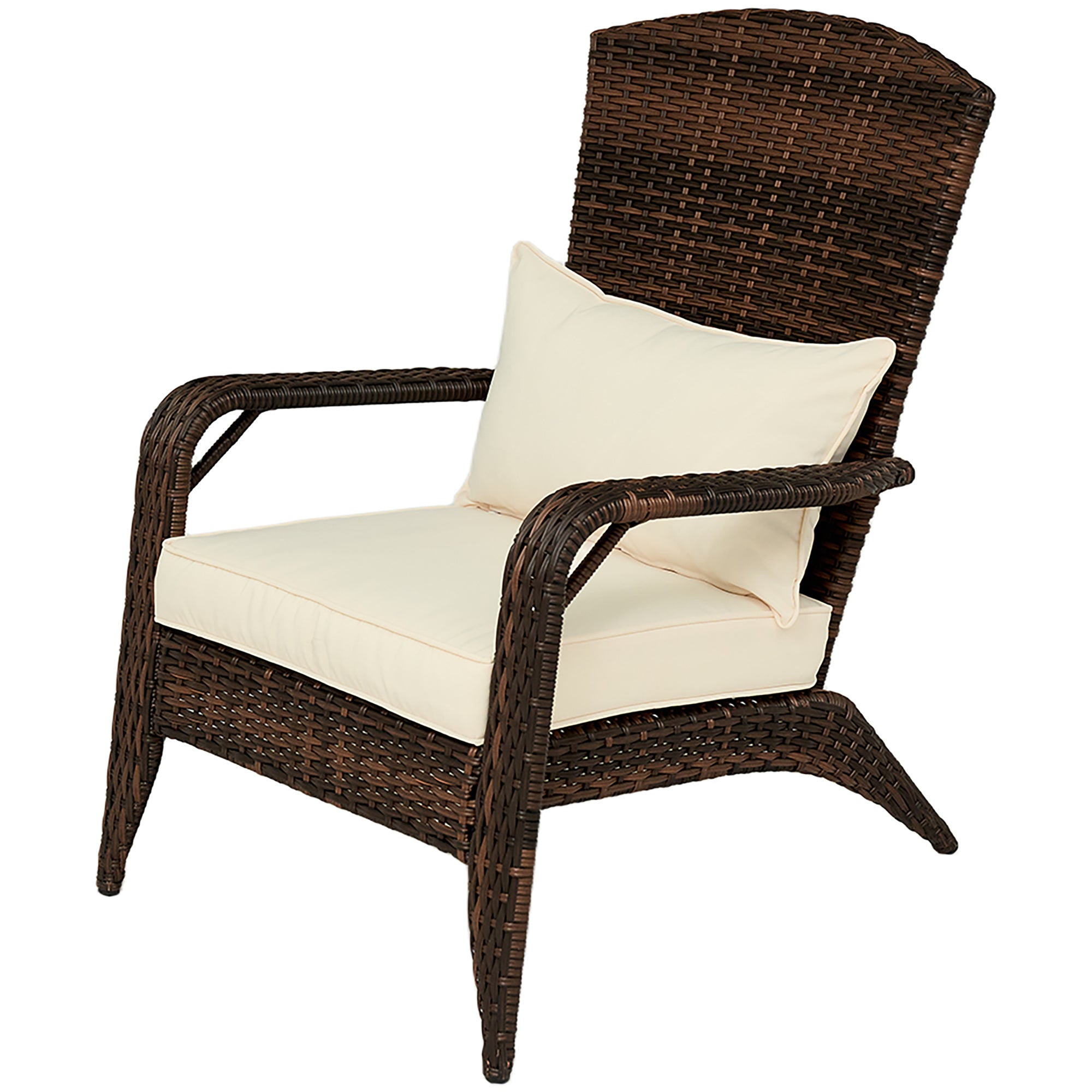 Patio Adirondack Chair With Rattan Wicker, Soft Cushions, Tall Curved Backrest For Deck Or Garden, Cream White