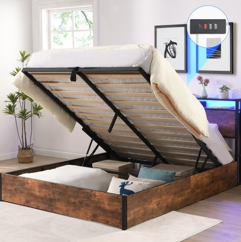 Wooden Platform Bed Frame With Lifting And Charging Station