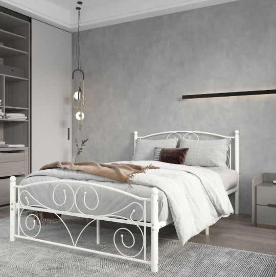 Full Size Unique Flower Sturdy System Metal Bed Frame With Headboard And Footboard