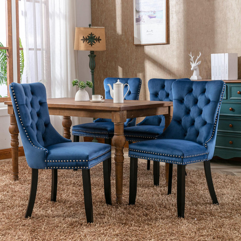 Modern High-end Tufted Solid Wood Contemporary Velvet Cushioned Dining Chair, 2-piece Set With Wooden Leg Nail Head Trim, Blue