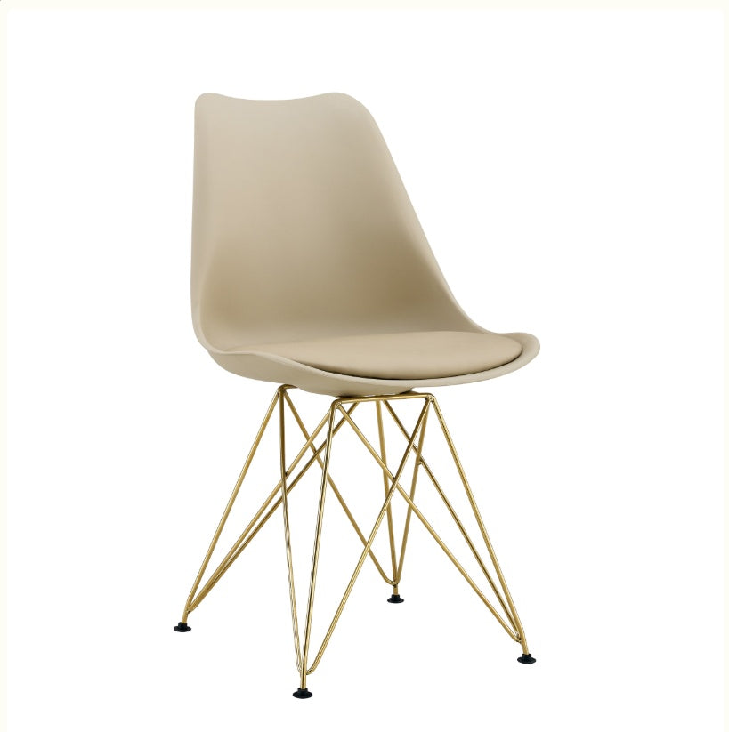 Modern Dining Chairs With Shell Leisure Plastic Seats And Golden Steel Legs