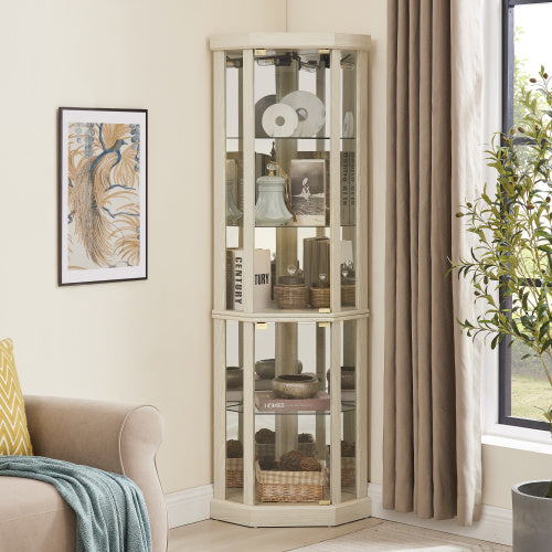 Corner Lighted Curio Cabinet Corner Glass Cabinet Lighted Curio Cabinet Corner Display Case For Living Room, Curio Cabinet, Antique Collection, Wine,Bar Glass Storage Light Included,Dark Cherry