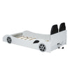 Wood Twin Size Race Car-Shaped Platform Bed With LED And Upholstered Backrest, White