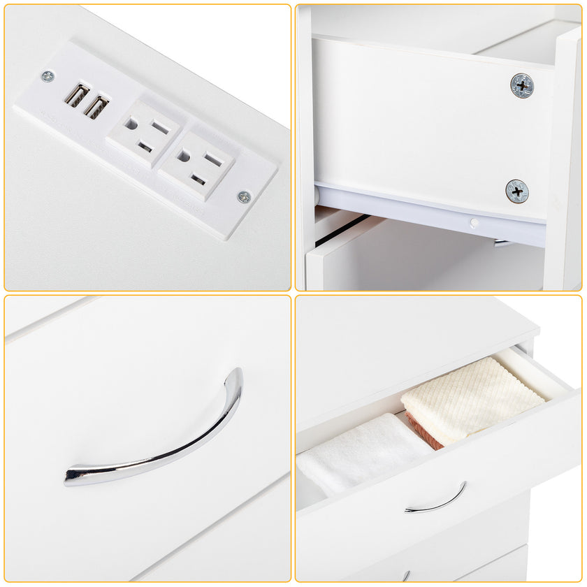 4 Drawers, 2 USB  2 Sockets, Bedside Table