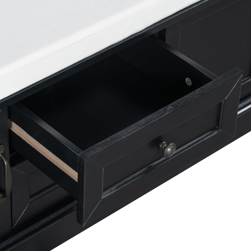 TREXM Storage Bench With Drawers, Cabinets & Removable Cushion For Living Room