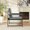 PVC Artificial Leather Armchair, Retro Leisure Accent Chair With Extra Soft Padded Cushion, Metal Armrests, Modern Reading Arm Chair With Black Metal Frame For Living RoomOfficeBedroomStudy, Gray