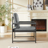 PVC Artificial Leather Armchair, Retro Leisure Accent Chair With Extra Soft Padded Cushion, Metal Armrests, Modern Reading Arm Chair With Black Metal Frame For Living RoomOfficeBedroomStudy, Gray