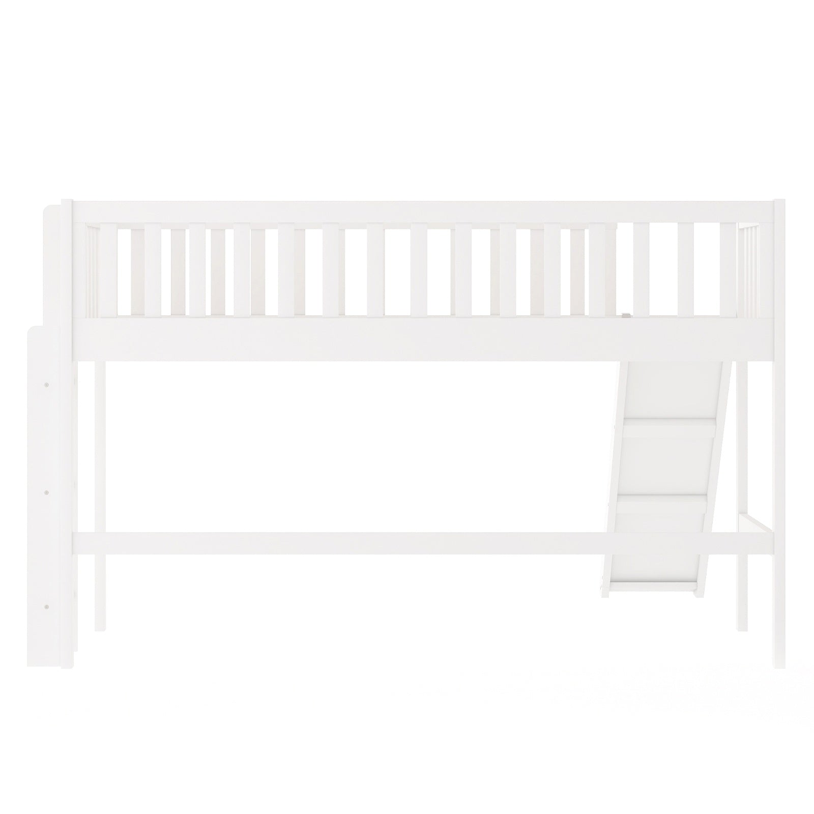 Twin Size Low Loft Bed With Ladder And Slide,White