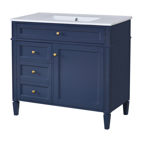 36'' Bathroom Vanity With Top Sink, Modern Bathroom Storage Cabinet With 2 Drawers And A Tip-out Drawer, Single Sink Bathroom Vanity