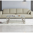 47 Wide Rectangle Modern Stainless Steel Coffee Table, Double-Layer Clear Tempered Glass Coffee Table, Center Table With Storage, For Living Room Home Office, Easy Assembly