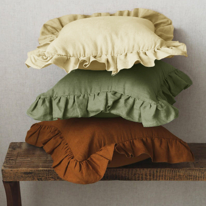 Ruffled Pillow Cover With Core Linen Pillow Living Room