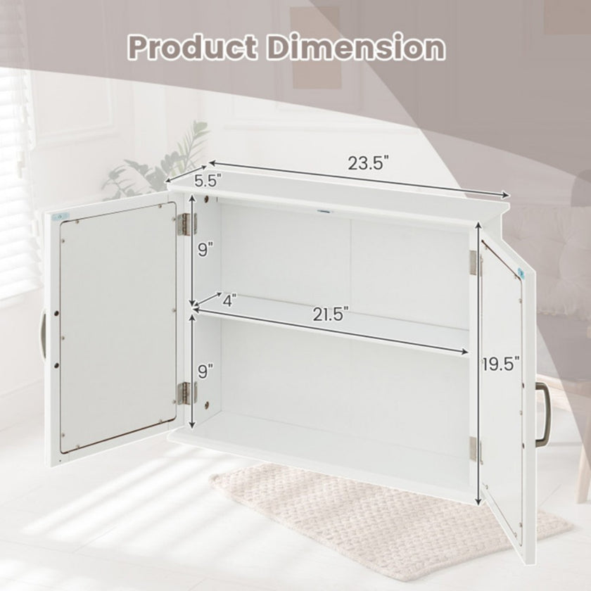 2-Tier Wall-Mounted Mirror Storage Cabinet With Handles For Bathroom