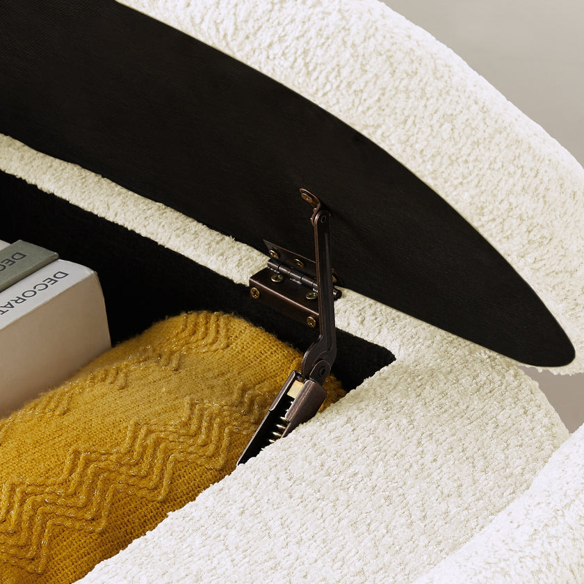 Oval Ottoman Bench 3D Lamb Fleece, Large Storage Space For Living Room