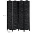 4 Panel Wicker Room Divider Folding Privacy Screen 6' Tall Black