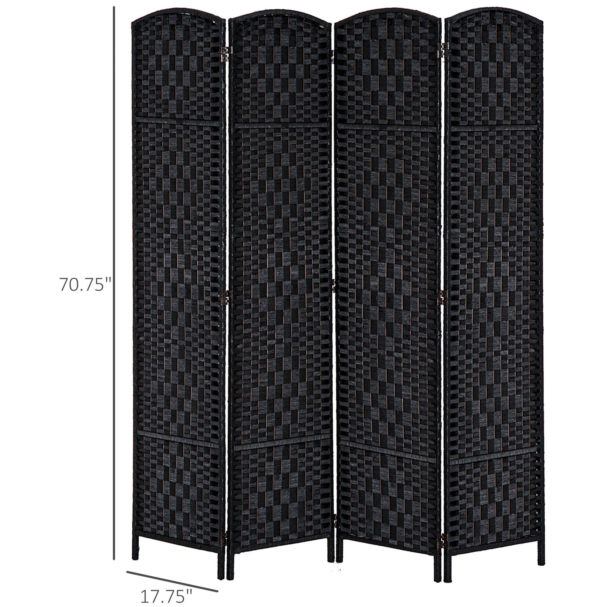 4 Panel Wicker Room Divider Folding Privacy Screen 6' Tall Black