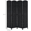 4 Panel Wicker Room Divider Folding Privacy Screen 6' Tall Black