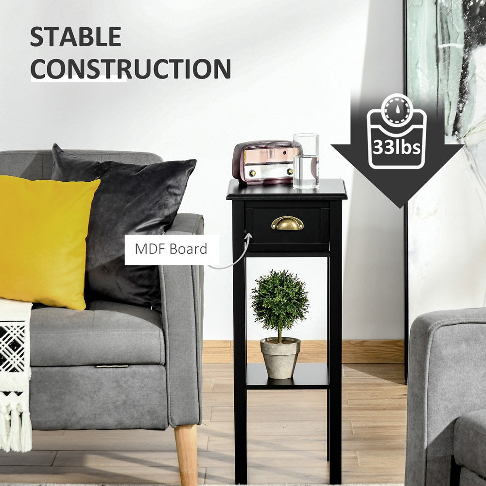 2-Tier Side Table With Drawer Shelf, End Table For Living Room Hallway, Black