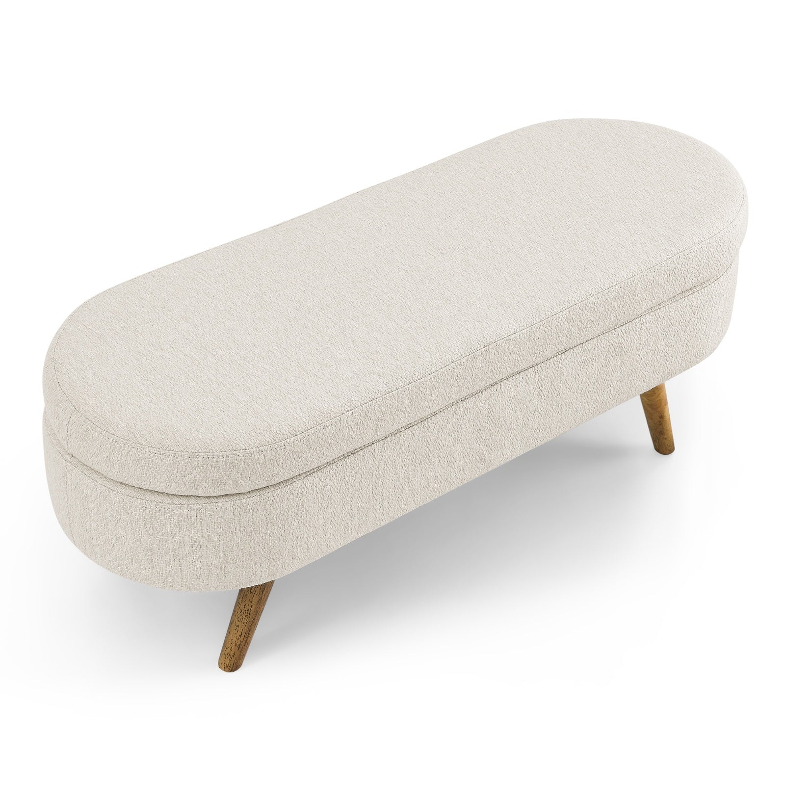 Ottoman Oval Storage Bench,Rubber Wood Legs, Beige 43.5x16x16