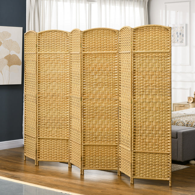 Folding Room Divider Screen 6 Panel 6' Tall Privacy Screen Freestanding Wood Partition for Home Office, Nature Wood