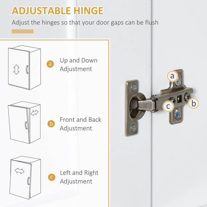 Modern Kitchen Pantry Cabinet Storage With With 4 Doors, Drawer And 3 Adjustable Shelves For Dining Room, White